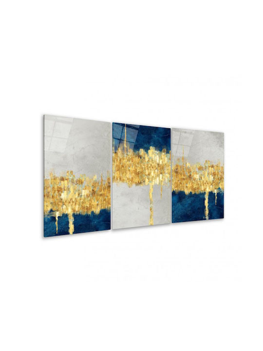 Threefold Glass Set of Abstract Art in Blue and Gold (60x90cm)