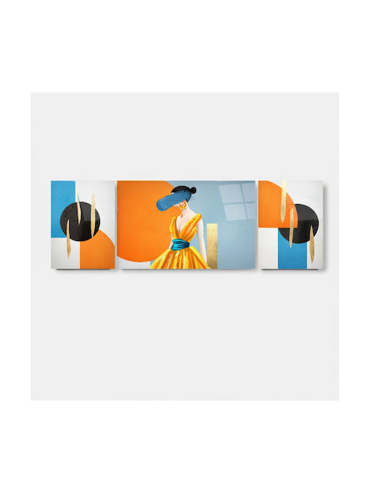 Threefold Glass Set With Colorful Female Figure And Abstract Designs 210x70cm