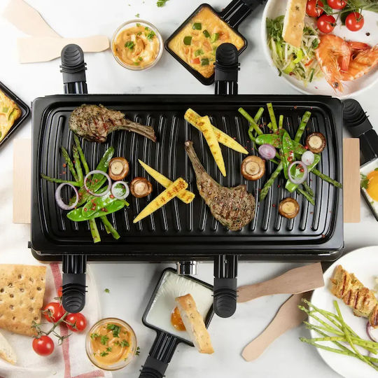 Domo Grătar Electric De Masă Raclette Cu Placă Canelată 1400W Cu Termostat Reglabil 25x49,5cm