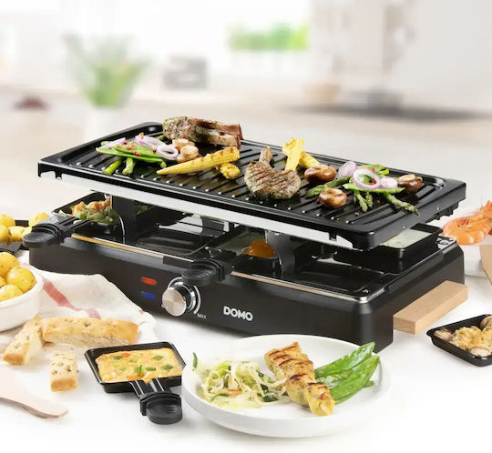 Domo Grătar Electric De Masă Raclette Cu Placă Canelată 1400W Cu Termostat Reglabil 25x49,5cm