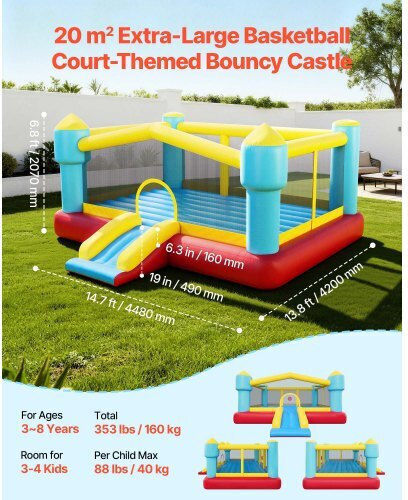 Vevor Aufblasbares Fun Castle Schloss mit Trampolin & Rutsche für 3-8 Jahre