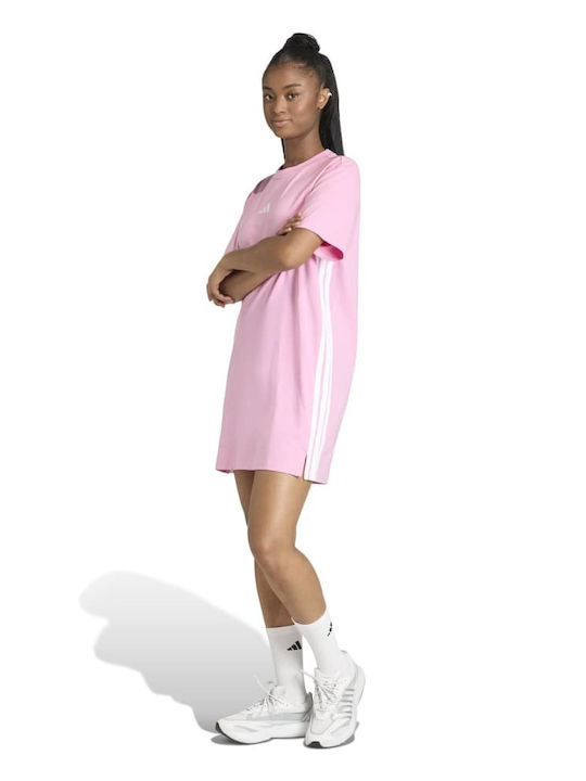 Essentials 3-Stripes Summer Mini Athletic Dress T-Shirt Short Sleeve Pink/White