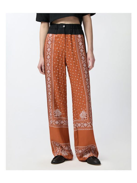 Spirito Damen Hoch tailliert Stoff Hose Schlaghose Braun