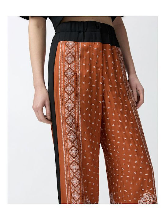 Spirito Damen Hoch tailliert Stoff Hose Schlaghose Braun