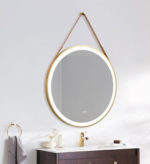 Bathroom Mirror Led Touch Gold Mirrorlux Selene S-4676g Round Frame Diameter 600mm Gold