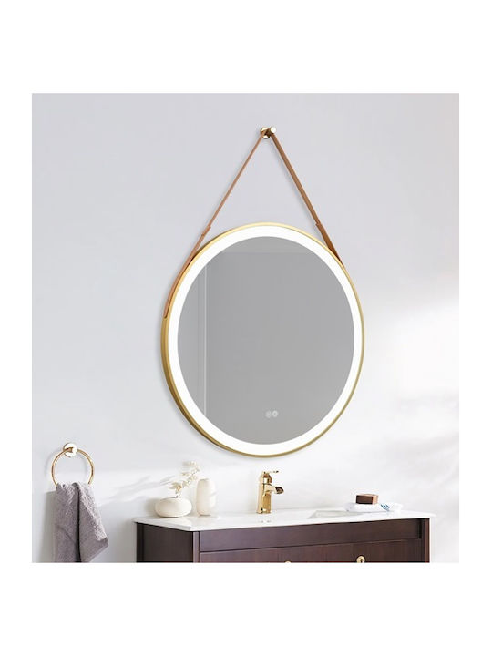 Καθρεφτης Μπανιου Ιμαντα Led Αφης Mirrorlux Selene S-4676g Στρογγυλος Φ-800mm Χρυσος