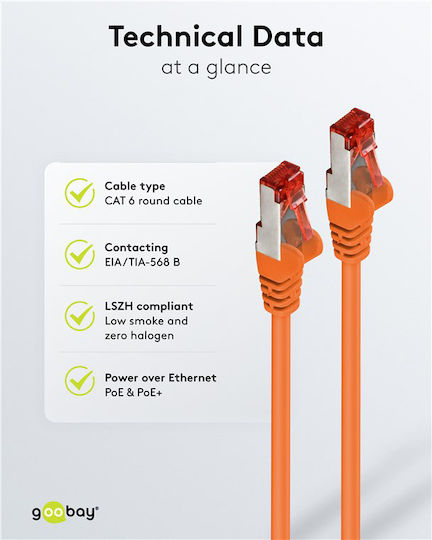 Goobay S/FTP Cat.6 (Gigabit) Καλώδιο Δικτύου Ethernet 0.25m Πορτοκαλί