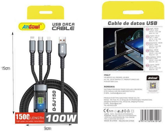 Andowl Regular USB-A la Cablu Lightning 100W 1.5m