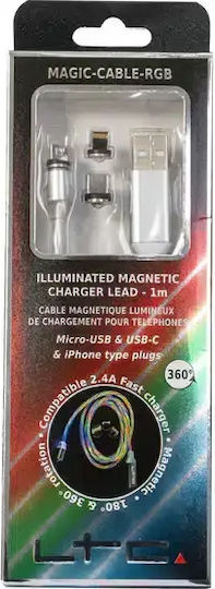 LTC Audio LED USB to Lightning / Type-C / micro USB Cable Μπλε 1m