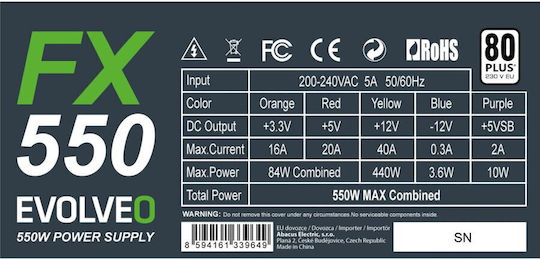 Evolveo 550W Negru Sursă de Alimentare Calculator Complet modular (CZEFX550)
