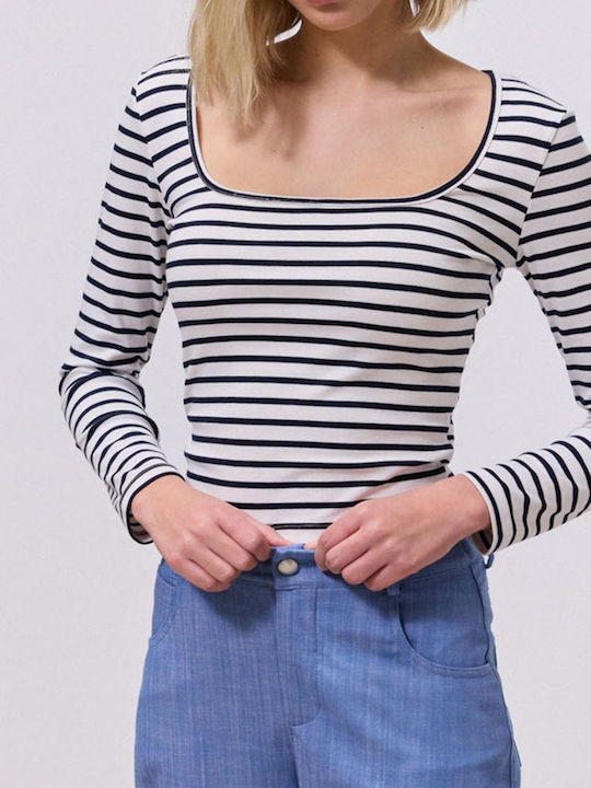 Damen Bluse Gestreift Marineblau