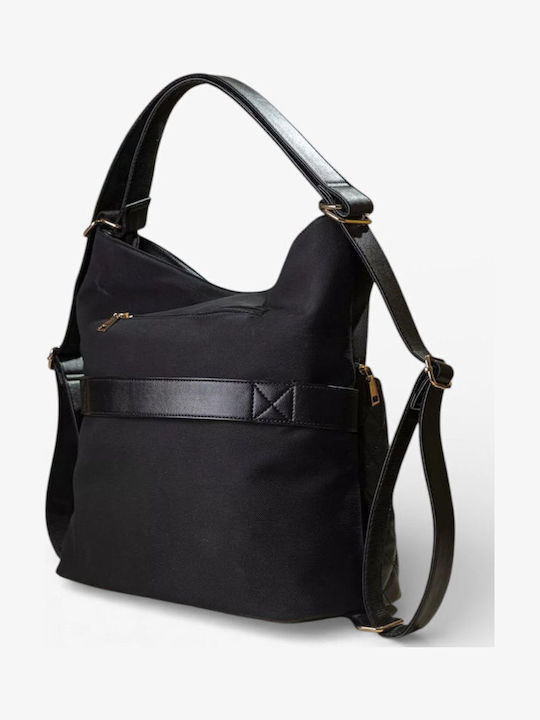 Women's Backpack Shoulder Bag Made of Artificial Leather Black and Nude