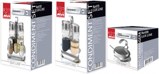 Set Raki Lux Line Ulei De Măsline Suport Din Oțel Inoxidabil 2 Sticle Ulei Oțet 160ml Solnițe Sare Piper 35ml Suport Pentru Scobitori