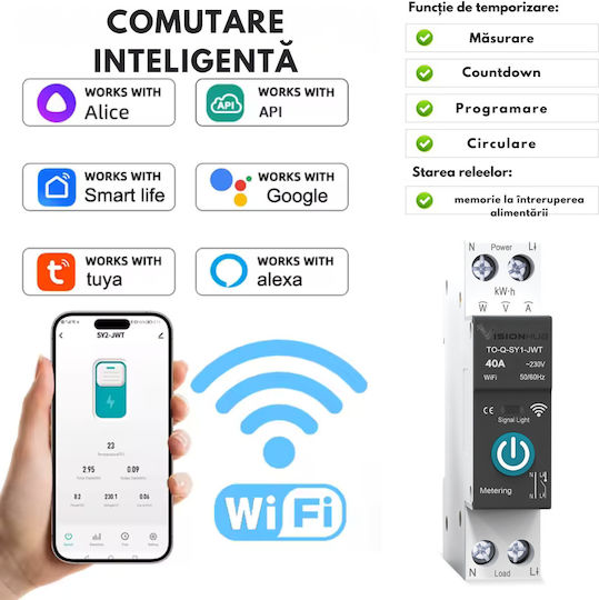 Διακόπτης Ράγας WiFi 240V 40A