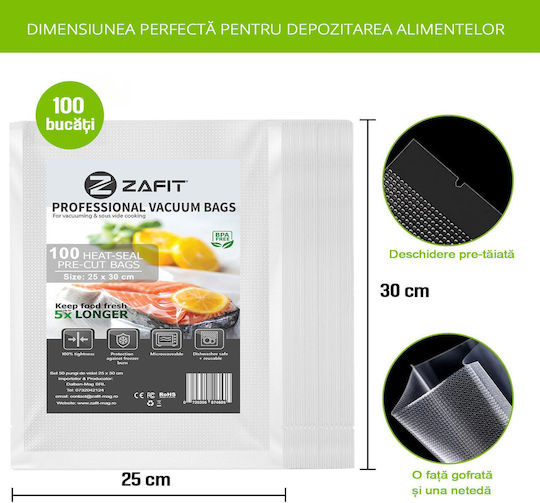Set 100 Pungi Pentru Sigilarea Vidului Embosate Zafit 25 X 30 Cm Pentru Alimente Reutilizabile Durabile Pentru Sous Vide Mașină De Spălat Fără BPA Transparente