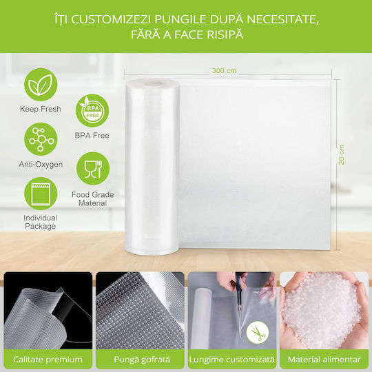 Set 2 Pungi Pentru Sigilarea Vidului Embossed Zafit 20 X 300 Cm Alimentare Sigilare Vid Reutilizabile Durabile Sous Vide Mașină De Spălat Fără BPA Transparente