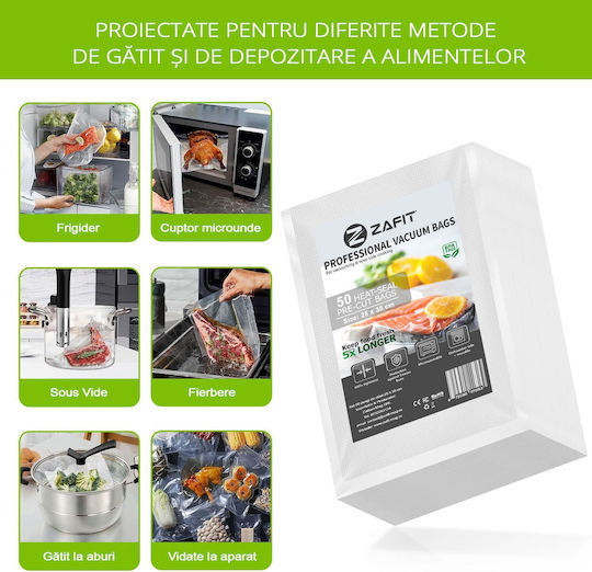 Set 50 Pungi Pentru Sigilarea Vidului Zafit Embosate 25 X 35 Cm Pentru Alimente Reutilizabile Durabile Pentru Sous Vide Mașină De Spălat Fără BPA Transparente
