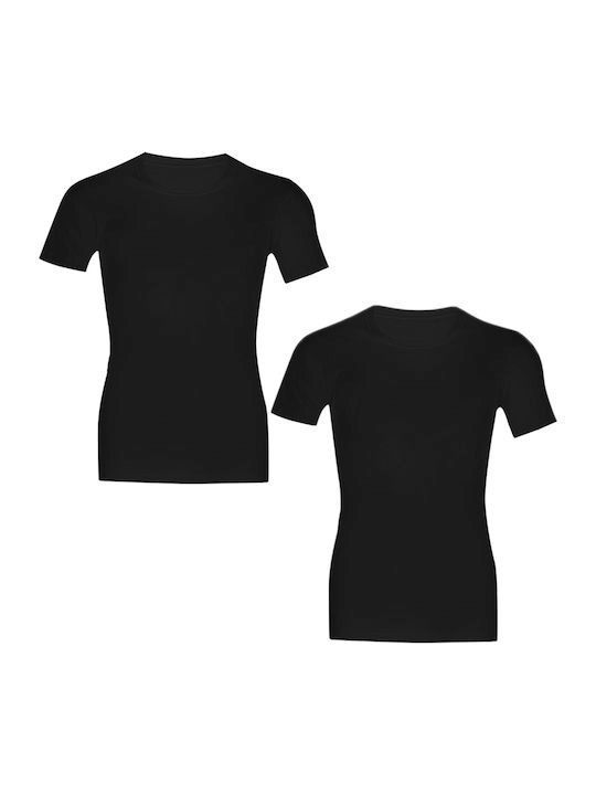 Men's Undershirts Short Sleeve Black Open Neck 6Pack
