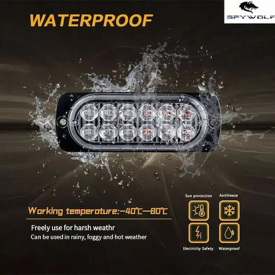 Първокласен Led Строб Светлина За Товарни Автомобили Червена 12led 12/24v 6000lm 6 Броя Tc-350
