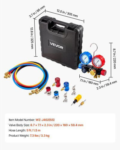 Ac Multiple Inlet Gauge Set Vevor Refrigerant R134a R404a R1234yf R22 Ac 4 Way Gauge Hoses 1.5 M Adapters Quick Couplers Valves Car Air Conditioner Maintenance Charging Evacuation