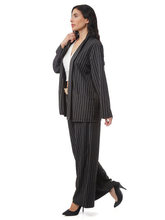 Black Striped Set Trousers Jacket
