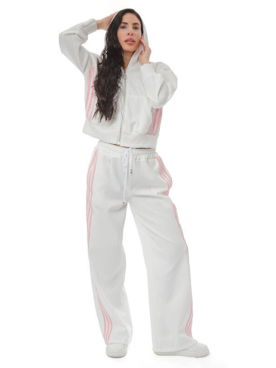 Weißes Set Damenhose Jacke Gestreift