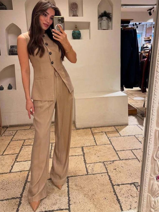 Women's Fabric Trousers Beige