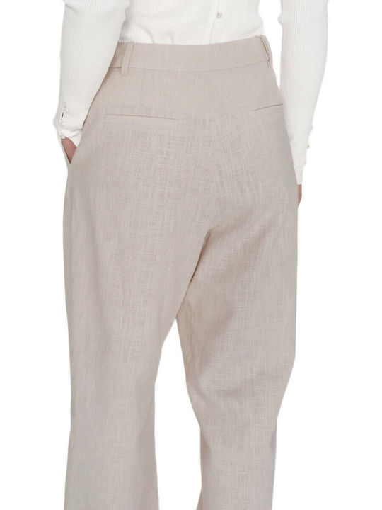 Damen Leinen Pantaloona in Gerade Bein Stil Beige