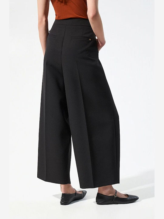 Pantaloni Dama Din Țesătură Croială Regular Negru