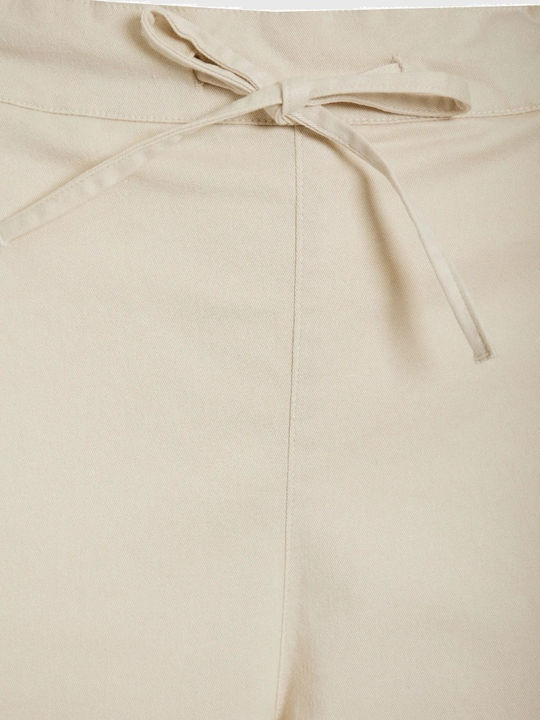 Women's High Rise Fabric Trousers Ecru