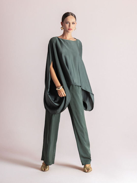 Pantaloni Largi Dama cu Elastic Kaki