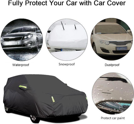 Roza Waterproof Car Cover XL 540x175x120cm Reflective Strips & UV Protection Outdoor Car Cover Fastening with Rubber Black