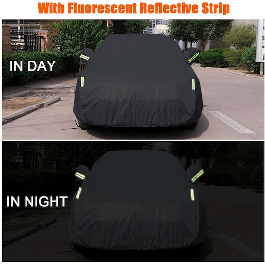 Roza Wasserdichte Autoabdeckung Xxl 580x175x120cm Reflektierende Streifen & UV-Schutz Fahrzeugabdeckung für Außenbereich Befestigung mit Gummi Schwarz