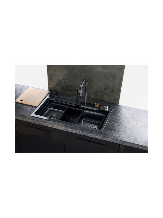 Sanitec Επικαθήμενος Νεροχύτης Inox Σατινέ Μ80xΠ45cm Μαύρος