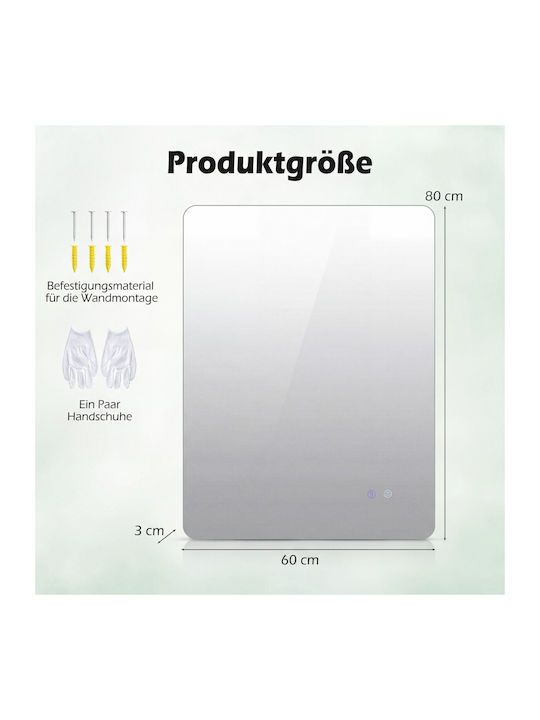 Costway Rechteckiger Badezimmerspiegel LED aus Metall 80x60cm Gelb