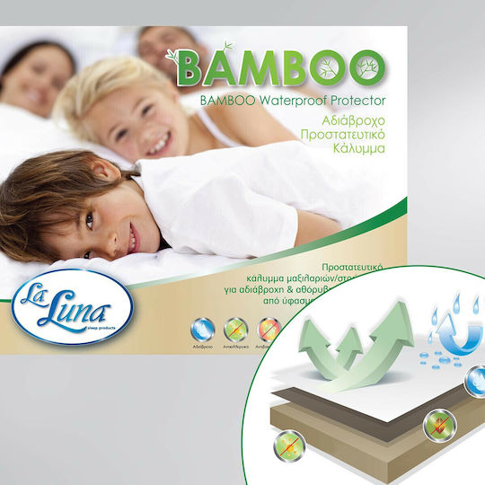 La Luna Protective Cover Semi-double Waterproof with Skirt Bamboo White 120x200+35cm