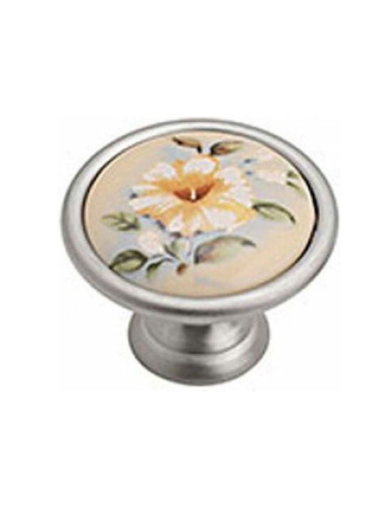 Roline 523 Antique Knob Furniture made of Porcelain & Metallic Nickel Satinet / Blue Flower D33mm 523 523-NIKEL-SATINE-GALAZIO 1pcs