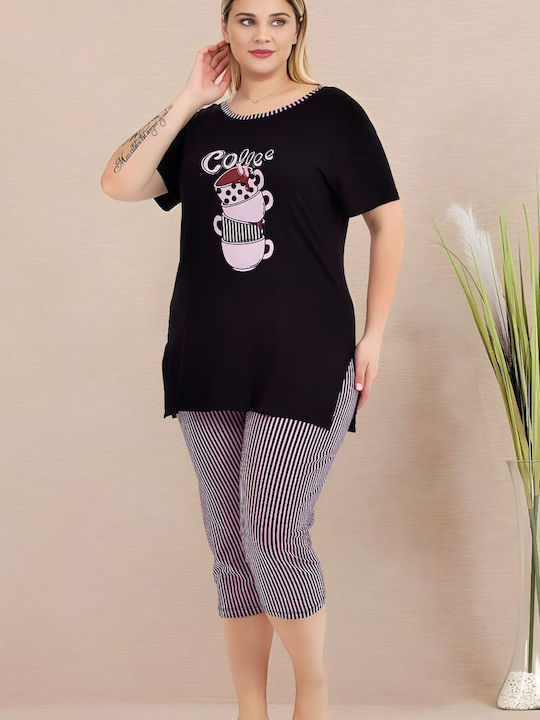 Lady Sommerliches Damen-Set Schlafanzug Schwarz