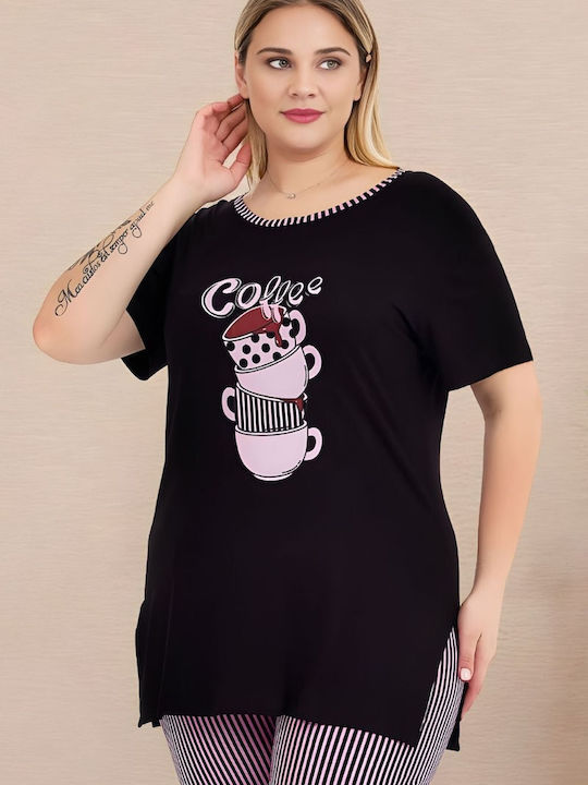 Lady Sommerliches Damen-Set Schlafanzug Schwarz
