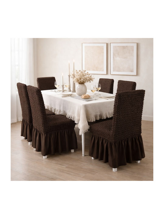 Set aus elastischen Stuhlhussen Braun 6 Stk. Frill Pp-6br