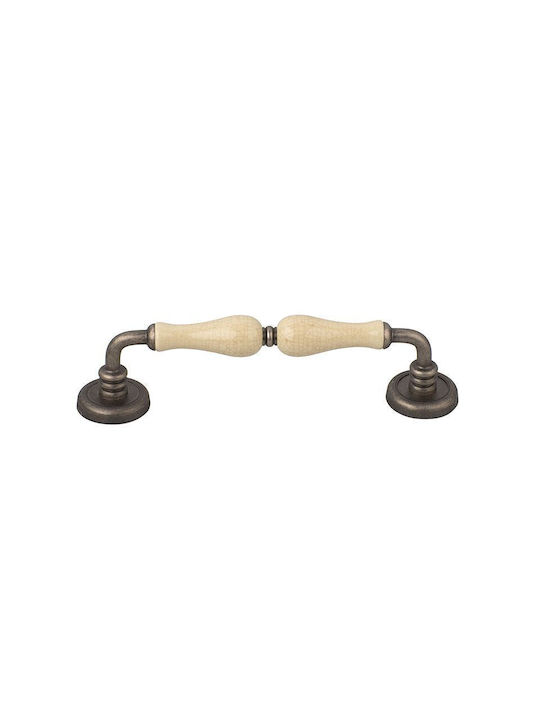 Mâner Ușă Față Roline K315 Alamă & Porțelan Centre Argintiu Vechi-Craquelat 216mm