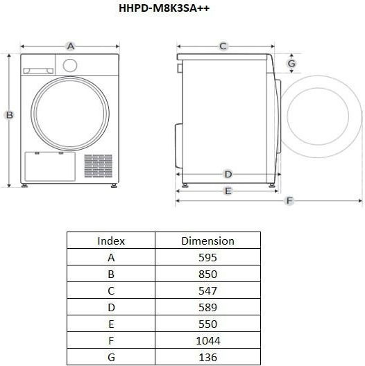 Heinner HHPD-M8K3SA++ Сушилня 8кг с Термопомпа