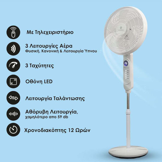 HomeVero Pedestal Fan 45W with 40cm Diameter Remote Control White
