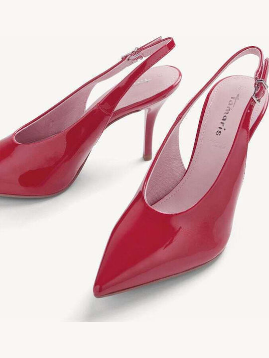 Patent Leather Heels with Strap & High Heel Red