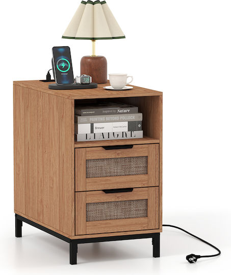 Wooden Bedside Table with Metal Legs Beige 61x60x35cm