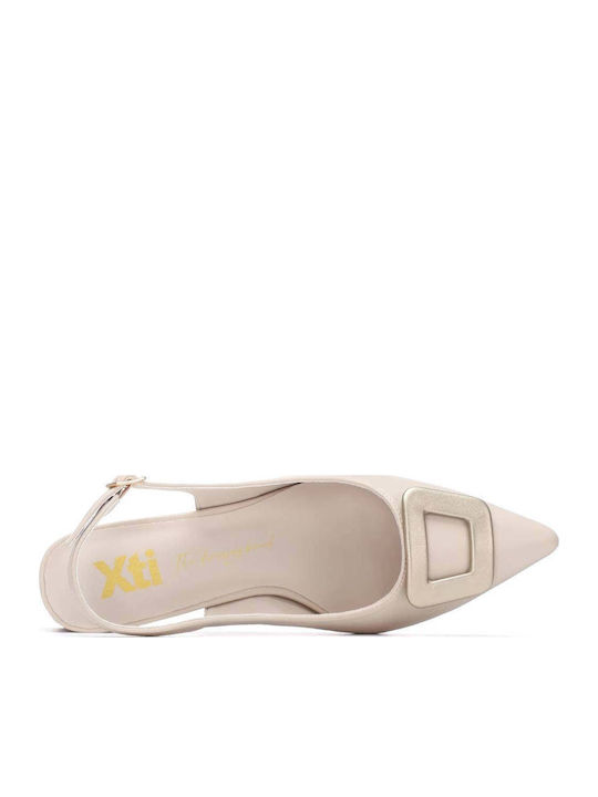 Spitze Zehe Pumps mit Mittlerem Absatz Beigen
