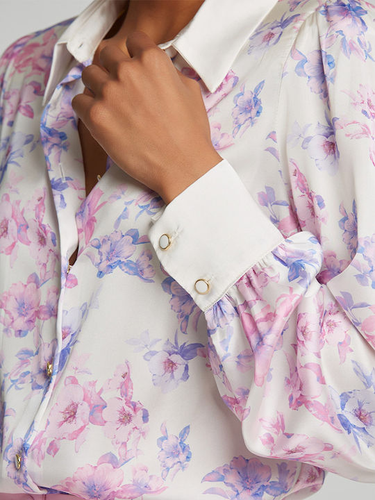 Long Sleeve Women's Satin Shirt Sky Blue