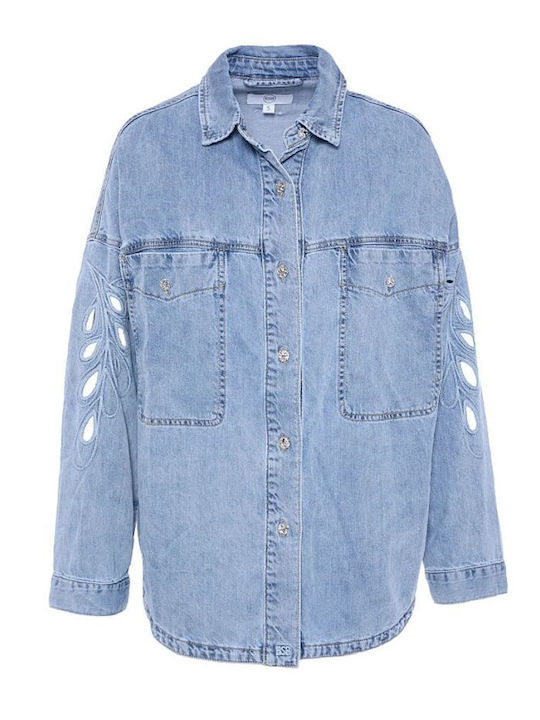 Long Sleeve Women's Denim Shirt Light Blue Denim