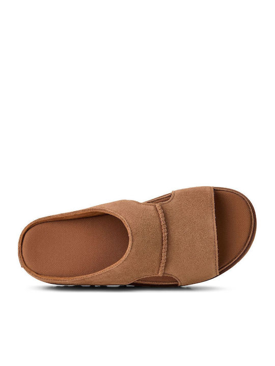 Goldenstar Δερμάτινα Γυναικεία Σανδάλια Flatforms Chestnut