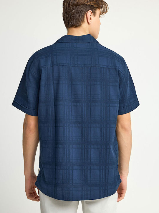 Short Sleeve Cotton Shirt Navy Blue